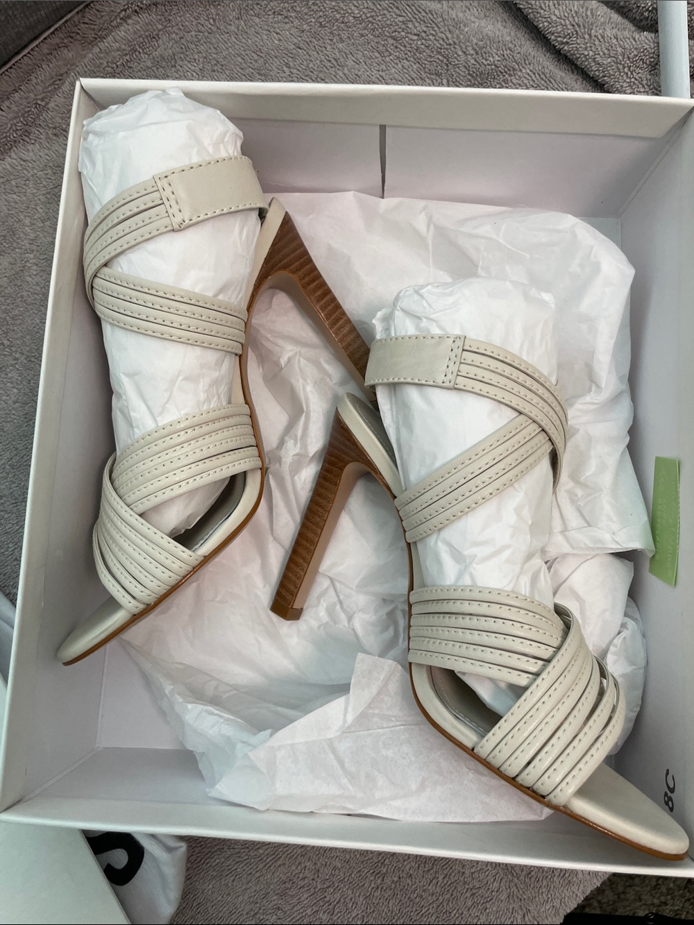 SCHUTZ Ivory Leather Strappy High Heel Sandals with Buckle - Picture 7 of 9